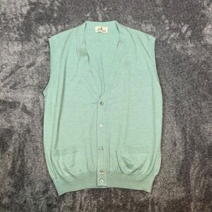 Bramante Italy Mens Pure New Wool Button Front Cardigan Sweater Vest Green Large